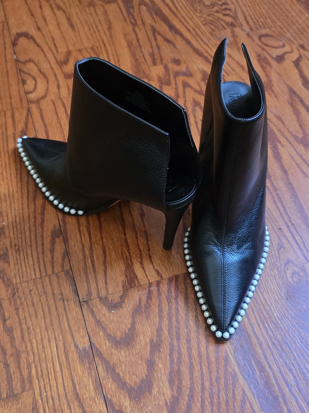 Karl Lagerfeld Cyron Black Leather Pearl Embellished Booties Size 9